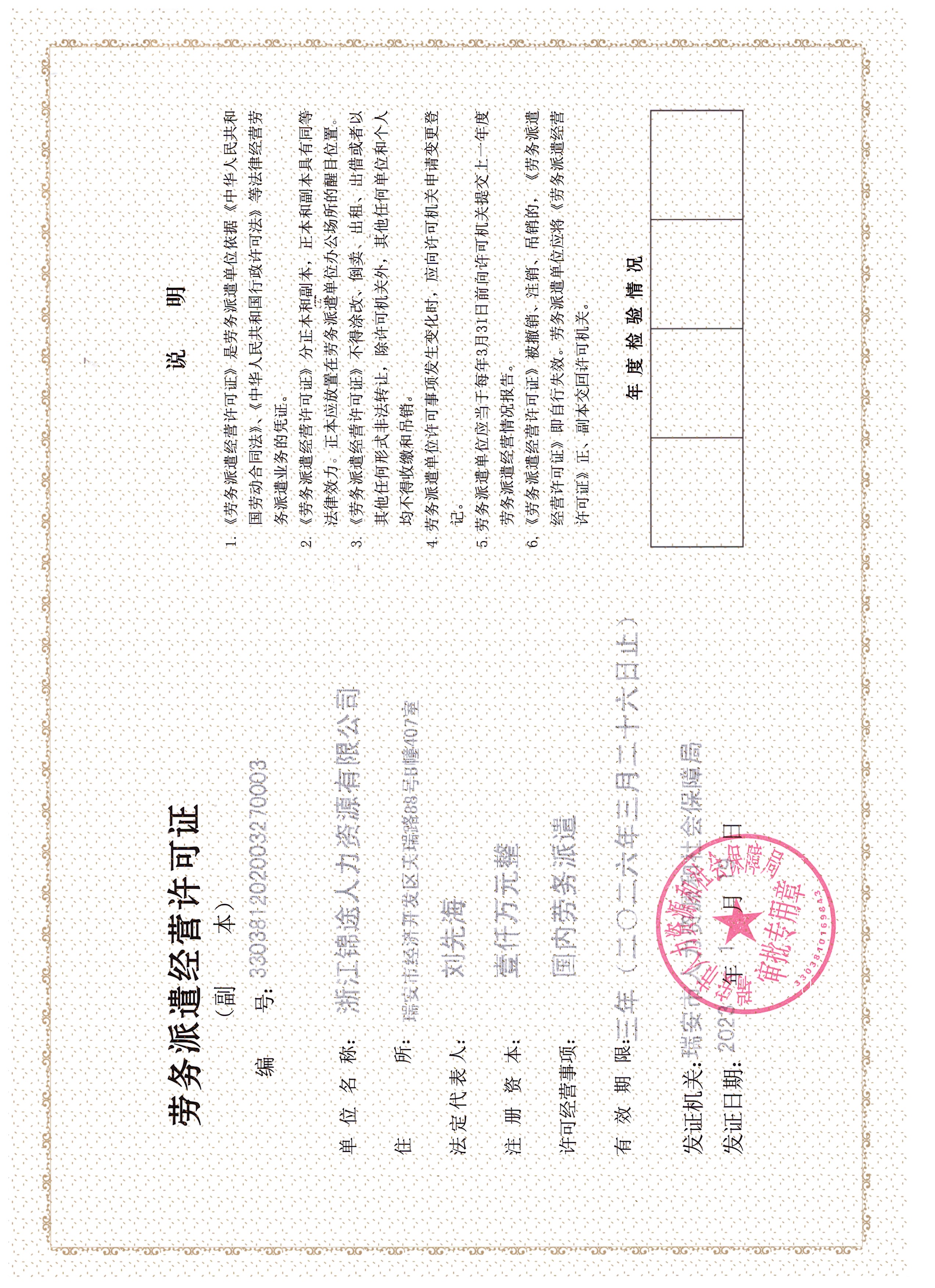 劳务派遣许可证